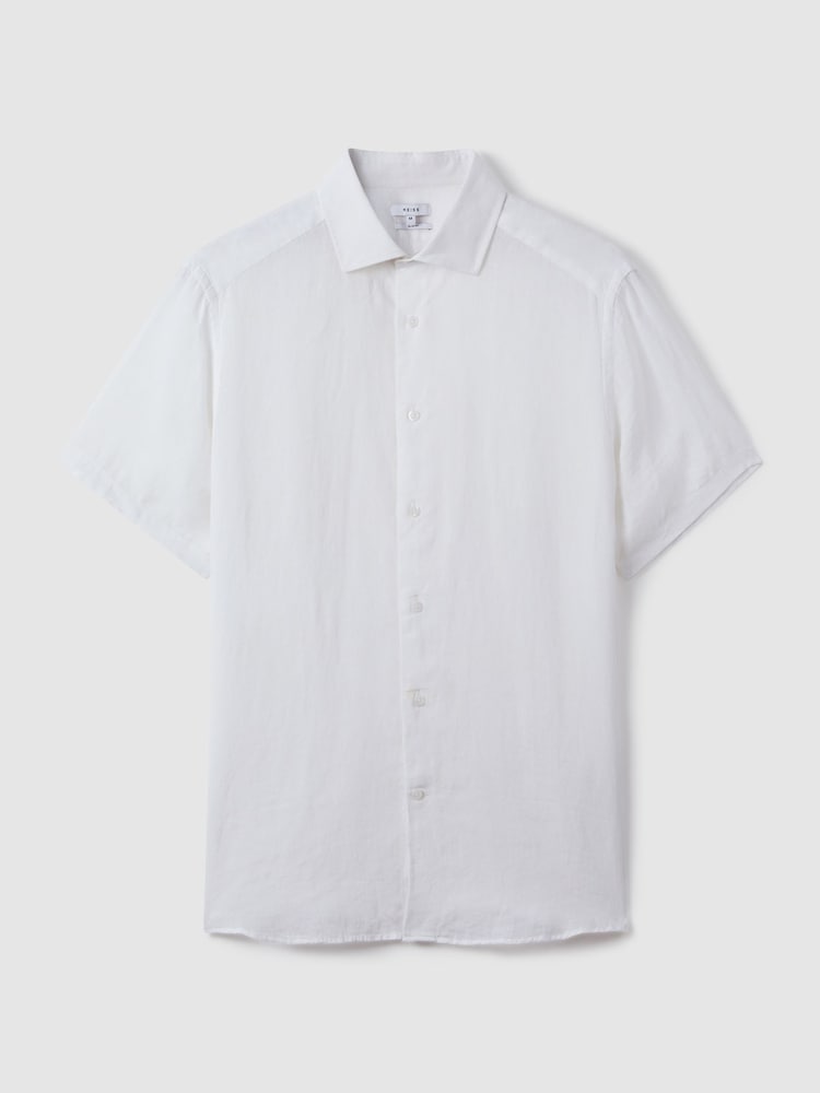 Reiss White Holiday Slim Fit Linen Button-Through Shirt - Image 2 of 6