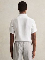 Reiss White Holiday Slim Fit Linen Button-Through Shirt - Image 4 of 6