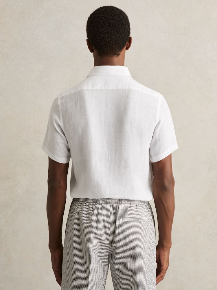 Reiss White Holiday Slim Fit Linen Button-Through Shirt - Image 4 of 5