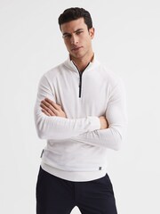 Reiss White Affleck Golf Stretch Merino Zip Neck Jumper - Image 1 of 6