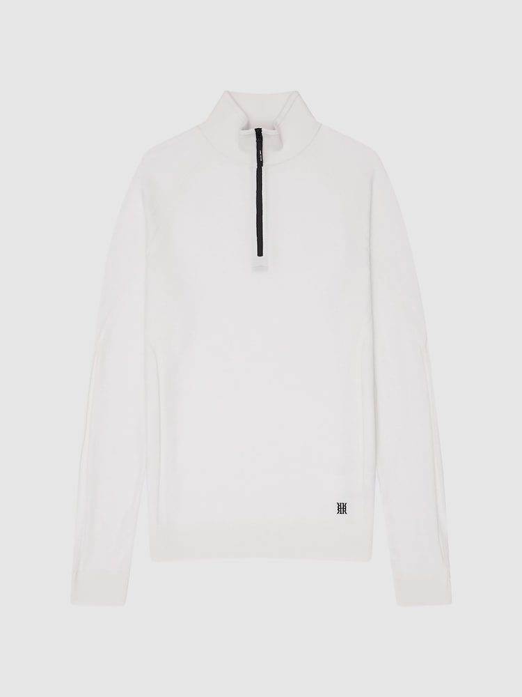 Reiss White Affleck Golf Stretch Merino Zip Neck Jumper - Image 2 of 6
