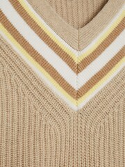Reiss Neutral Hadley Junior Colour Block V-Neck Sweater - Image 6 of 6