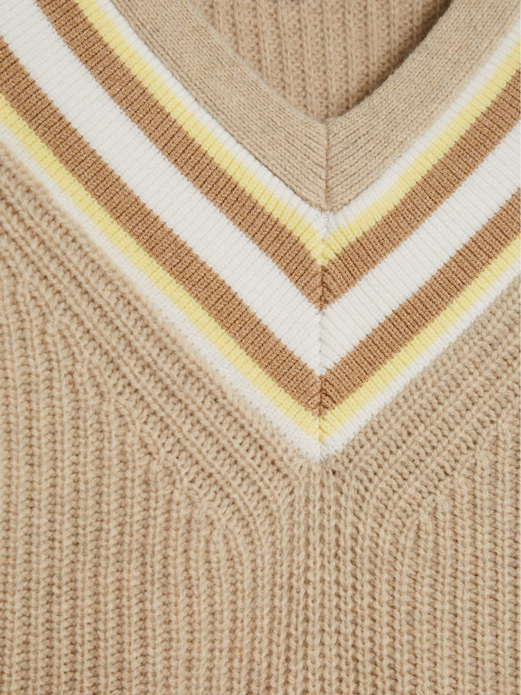 Reiss Neutral Hadley Junior Colour Block V-Neck Sweater - Image 6 of 6
