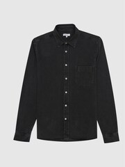 Reiss Washed Black Finch Long Sleeve Washed Denim Overshirt - Image 2 of 7