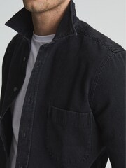 Reiss Washed Black Finch Long Sleeve Washed Denim Overshirt - Image 6 of 7