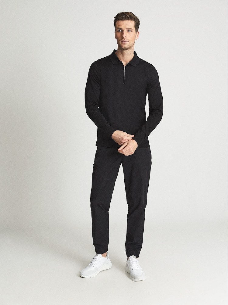 Reiss Black Ashdown Golf Half Zip Polo Shirt - Image 1 of 6