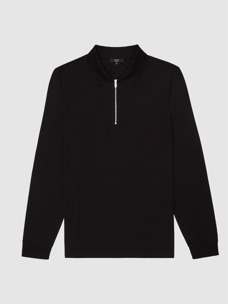 Reiss Black Ashdown Golf Half Zip Polo Shirt - Image 2 of 6