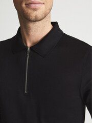 Reiss Black Ashdown Golf Half Zip Polo Shirt - Image 6 of 6