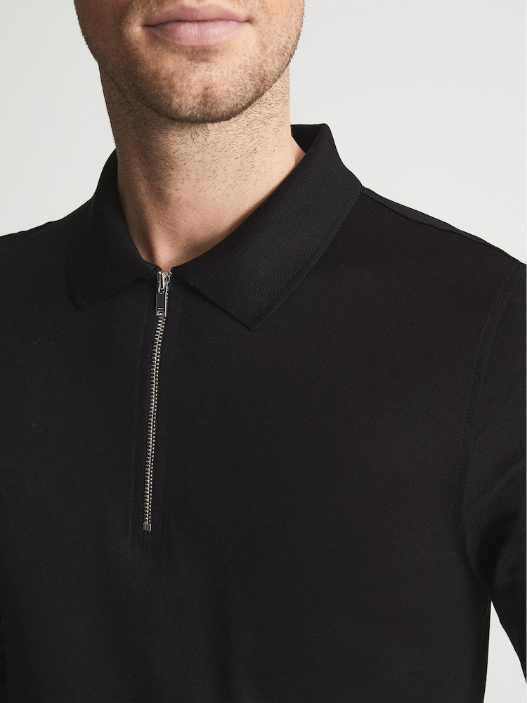 Reiss Black Ashdown Golf Half Zip Polo Shirt - Image 6 of 6