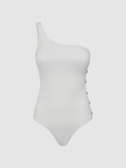 Reiss White Bethany Asymmetric Swimsuit With Button Detail - Image 2 of 6