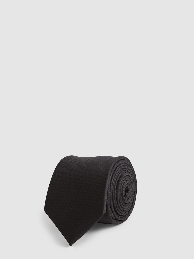 Reiss Black Ceremony Textured Silk Tie - Image 1 of 3 Reiss Black Ceremony Textured Silk Tie - Image 1 of 3