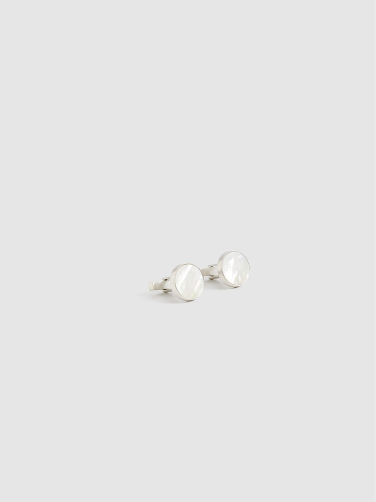 Reiss Silver Ardley Stone Insert Cufflinks - Image 1 of 5