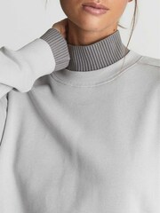 Reiss Grey Regan Rib Trim Cotton Jersey Sweatshirt - Image 1 of 6