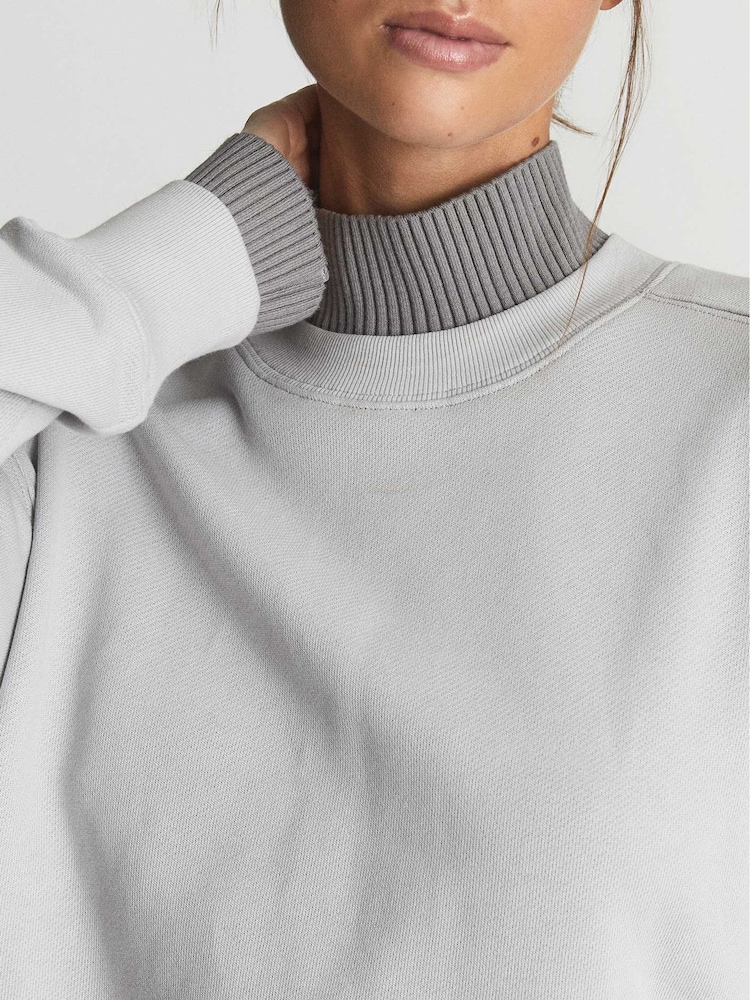 Reiss Grey Regan Rib Trim Cotton Jersey Sweatshirt - Image 1 of 6