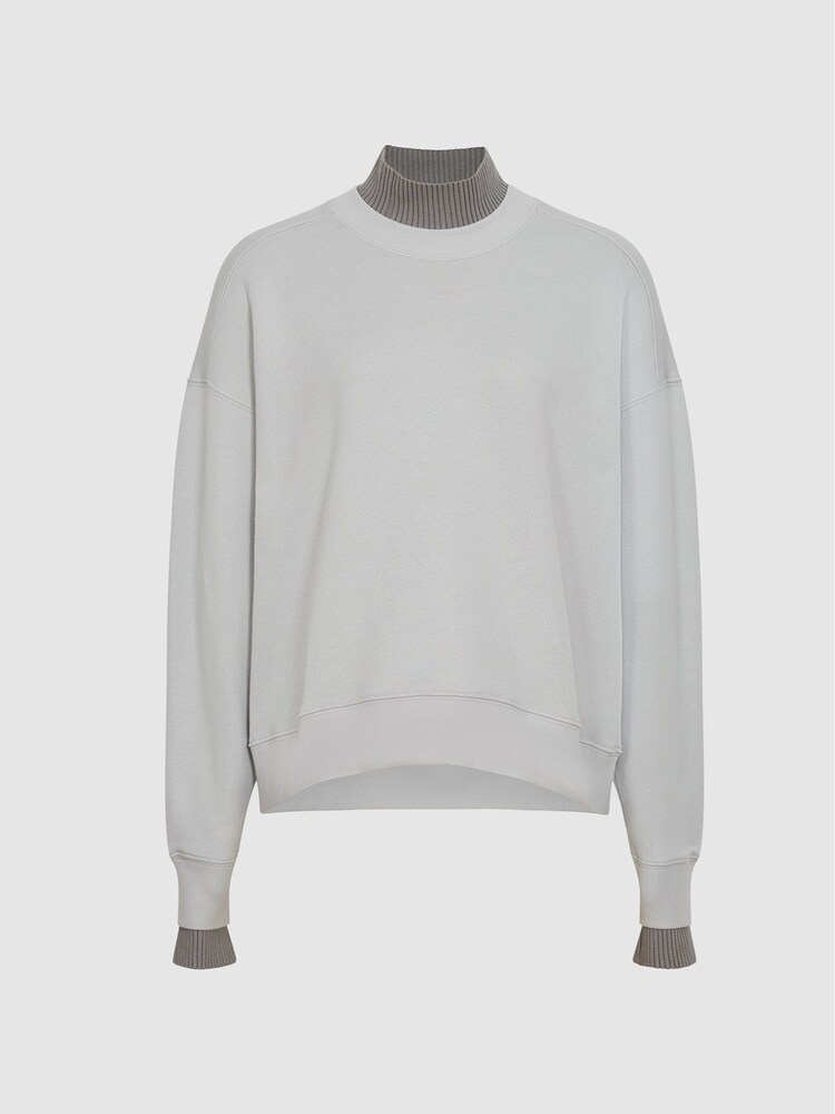 Reiss Grey Regan Rib Trim Cotton Jersey Sweatshirt - Image 2 of 6