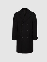 Reiss Black Myers Wool Blend Twill Overcoat - Image 2 of 5