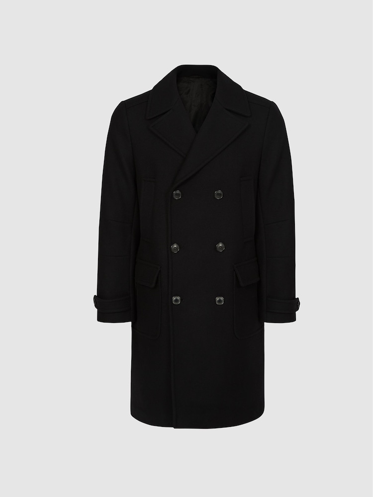 Reiss Black Myers Wool Blend Twill Overcoat - Image 2 of 5