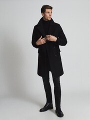 Reiss Black Myers Wool Blend Twill Overcoat - Image 3 of 5
