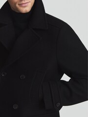 Reiss Black Myers Wool Blend Twill Overcoat - Image 4 of 5