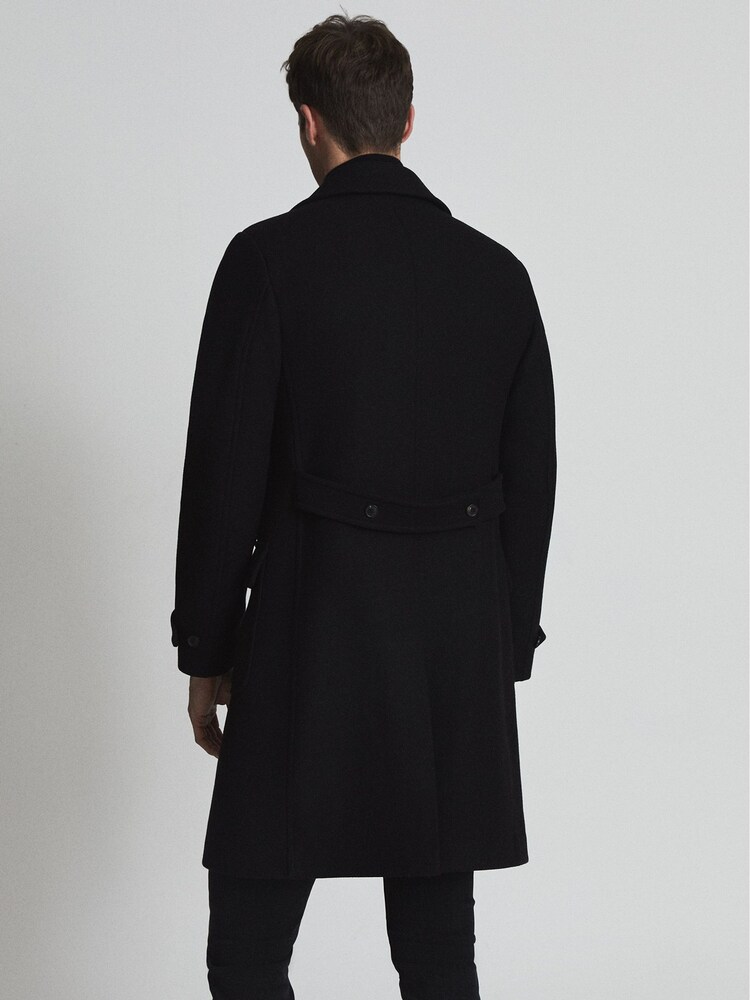Reiss Black Myers Wool Blend Twill Overcoat - Image 5 of 5