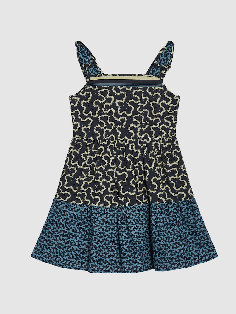 Reiss Navy Rosie Jr Abstract Print Bow Detail Dress - Image 2 of 6