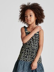 Reiss Navy Rosie Jr Abstract Print Bow Detail Dress - Image 3 of 6