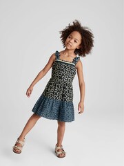 Reiss Navy Rosie Jr Abstract Print Bow Detail Dress - Image 4 of 6