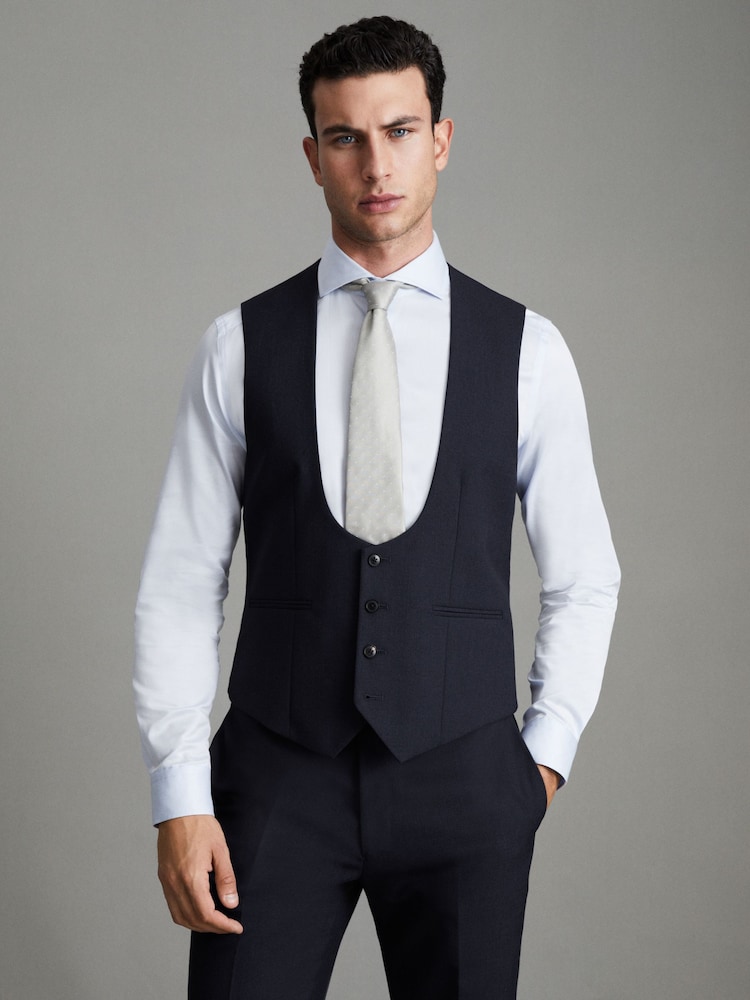 Reiss Navy Bold Horse Shoe Slim Fit Wool Waistcoat - Image 1 of 6