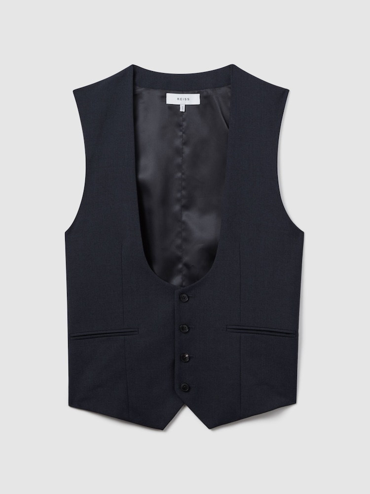 Reiss Navy Bold Horse Shoe Slim Fit Wool Waistcoat - Image 2 of 6