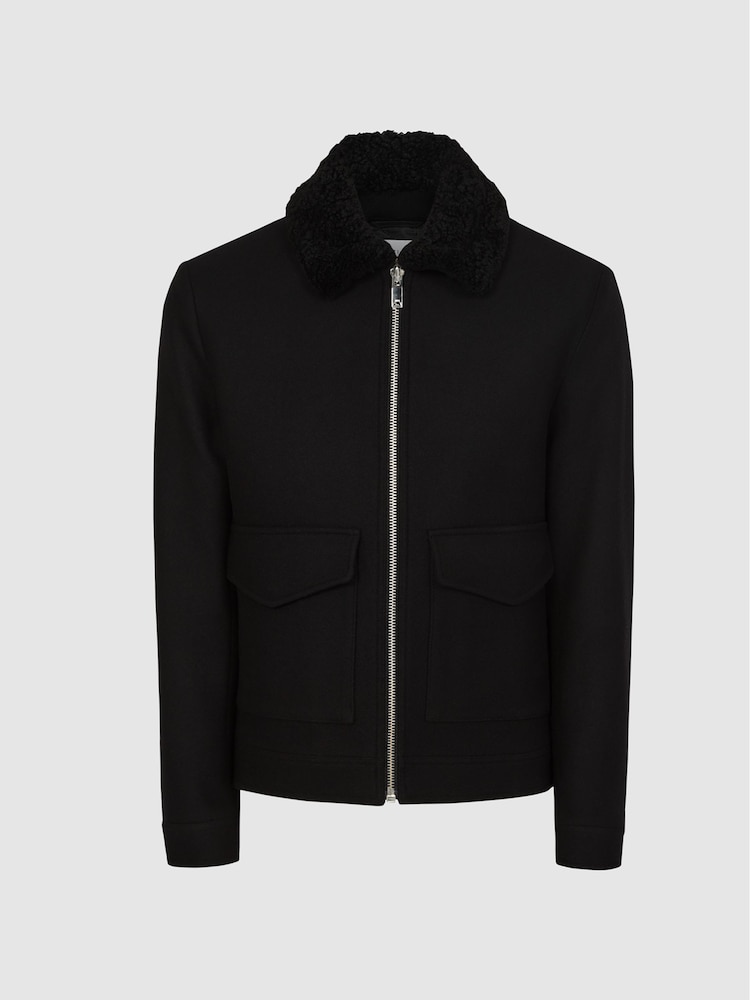 Reiss Black Dennis Shearling Collar Jacket - Image 2 of 5