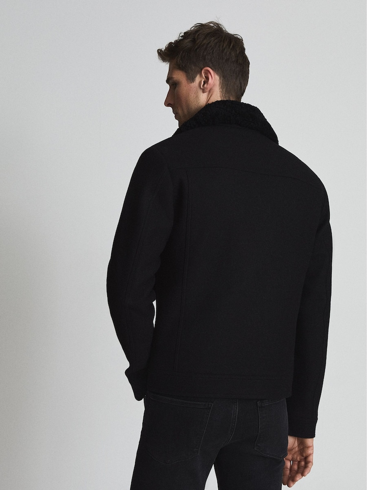 Reiss Black Dennis Shearling Collar Jacket - Image 5 of 5