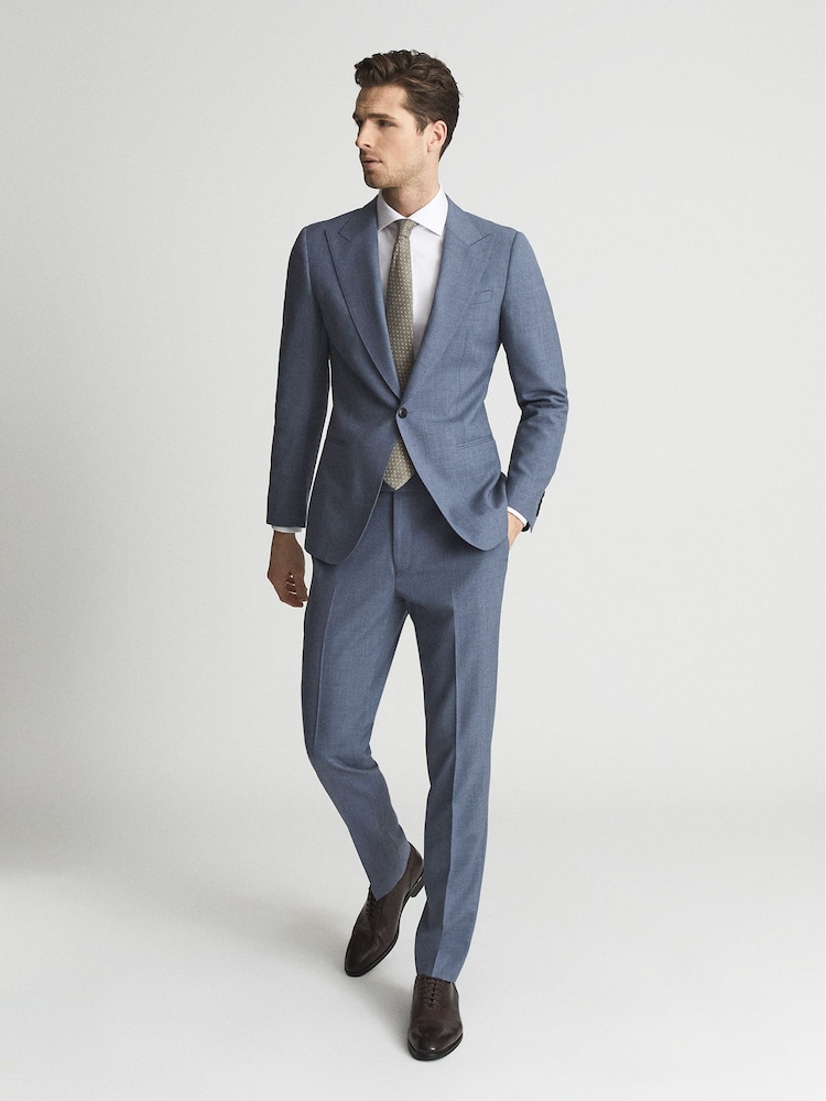 Reiss Airforce Blue Bold Slim Fit Wool Single Breasted Blazer - Image 1 of 5