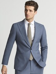 Reiss Airforce Blue Bold Slim Fit Wool Single Breasted Blazer - Image 3 of 5