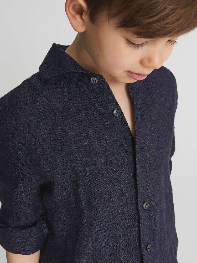 Reiss Navy Ruban Long Sleeve Linen Shirt - Image 1 of 4