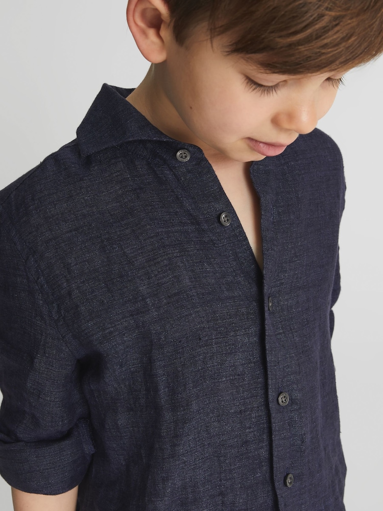 Reiss Navy Ruban Long Sleeve Linen Shirt - Image 1 of 4 Reiss Navy Ruban Long Sleeve Linen Shirt - Image 1 of 4