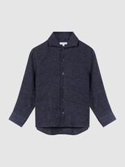 Reiss Navy Ruban Long Sleeve Linen Shirt - Image 2 of 4