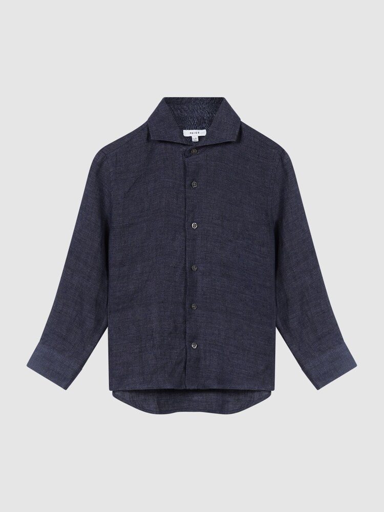 Reiss Navy Ruban Long Sleeve Linen Shirt - Image 2 of 4