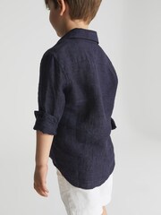 Reiss Navy Ruban Long Sleeve Linen Shirt - Image 3 of 4