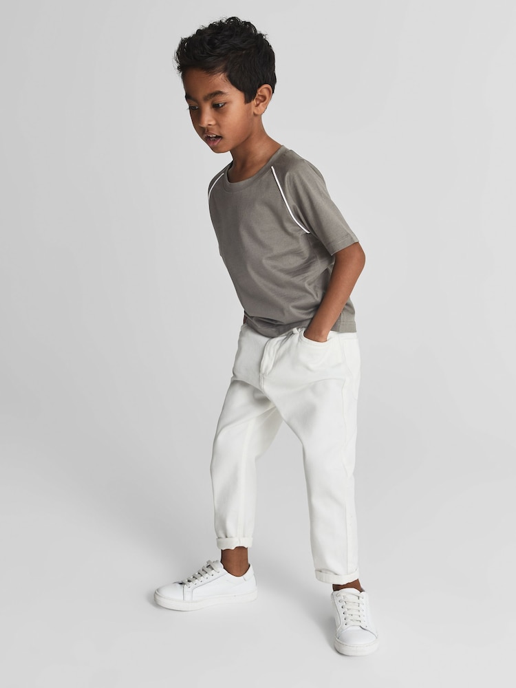 Reiss Sage Stratford Piped Knitted Trim Crew Neck Tee - Image 1 of 6 Reiss Sage Stratford Piped Knitted Trim Crew Neck Tee - Image 1 of 6