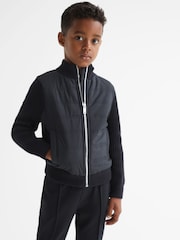 Reiss Navy Trainer Hybrid Zip Through Quilted Jacket - Image 1 of 7