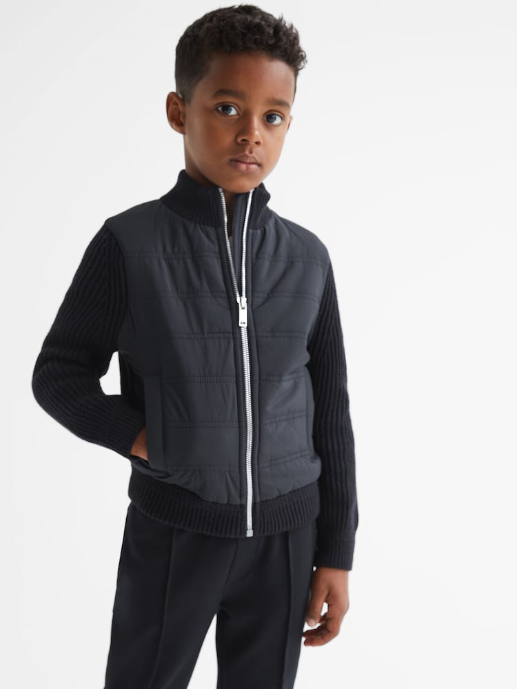 Reiss Navy Trainer Hybrid Zip Through Quilted Jacket - Image 1 of 7