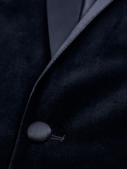 Reiss Navy Ace Velvet Single Breasted Slim Fit Jacket - Image 10 of 10