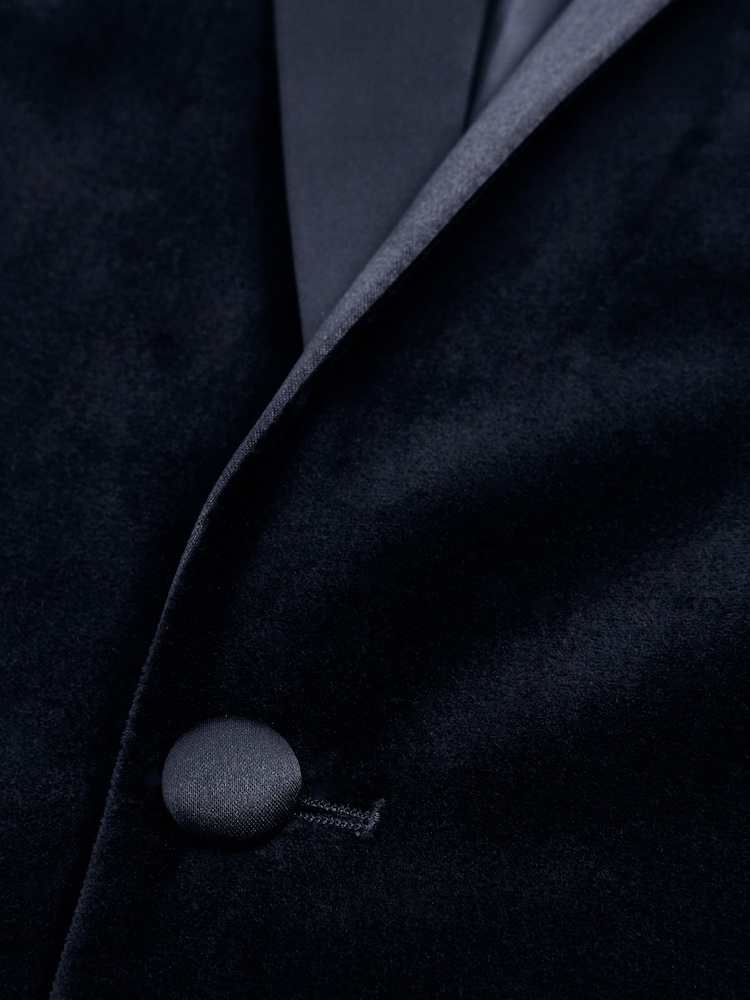 Reiss Navy Ace Velvet Single Breasted Slim Fit Jacket - Image 10 of 10