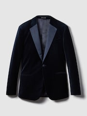 Reiss Navy Ace Velvet Single Breasted Slim Fit Jacket - Image 2 of 10