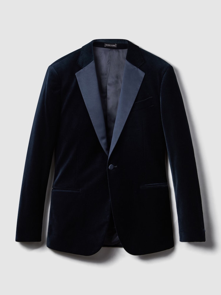 Reiss Navy Ace Velvet Single Breasted Slim Fit Jacket - Image 2 of 10
