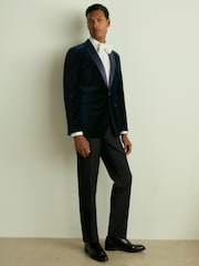 Reiss Navy Ace Velvet Single Breasted Slim Fit Jacket - Image 3 of 10