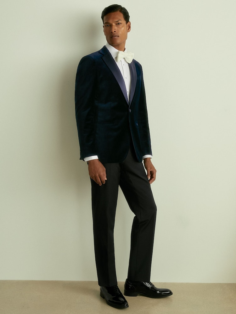 Reiss Navy Ace Velvet Single Breasted Slim Fit Jacket - Image 3 of 10
