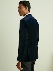 Reiss Navy Ace Velvet Single Breasted Slim Fit Jacket - Image 7 of 10