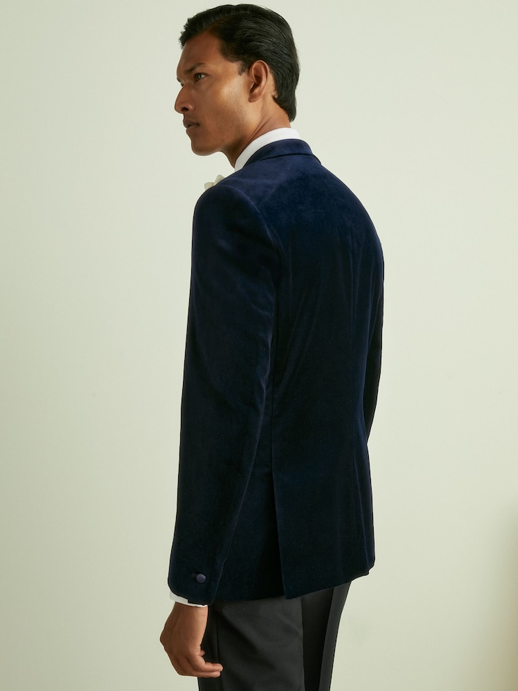 Reiss Navy Ace Velvet Single Breasted Slim Fit Jacket - Image 7 of 10