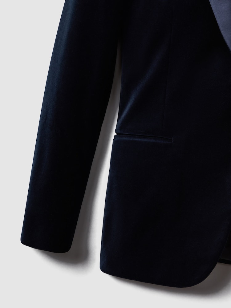 Reiss Navy Ace Velvet Single Breasted Slim Fit Jacket - Image 8 of 10